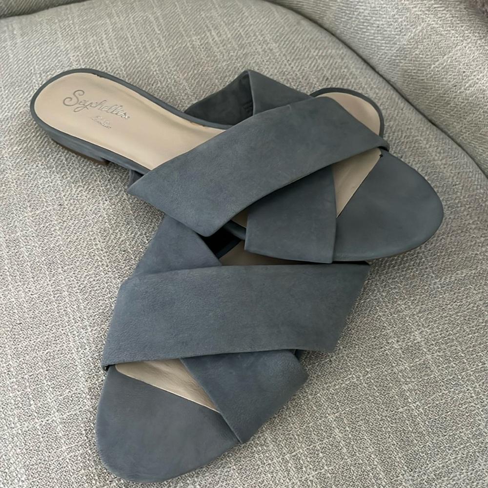 Seychelles blue suede slides